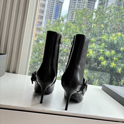 BALENCIAGA 25S ANKLE BOOTS WITH ZIPPER IN BLACK COW LEATHER SILVER HARDWARE
