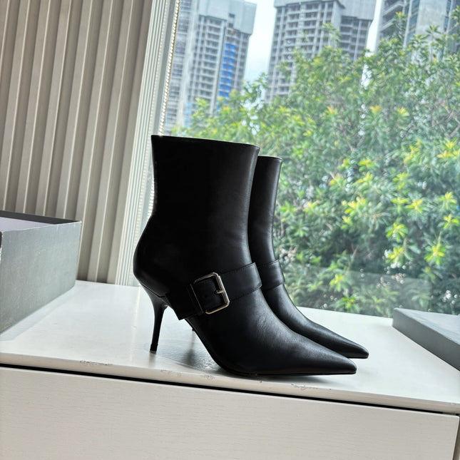 BALENCIAGA 25S ANKLE BOOTS WITH ZIPPER IN BLACK COW LEATHER SILVER HARDWARE