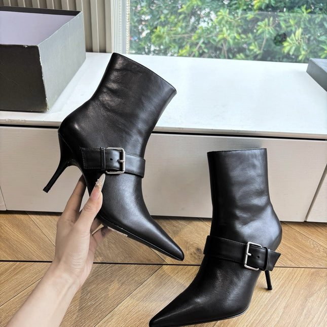 BALENCIAGA 25S ANKLE BOOTS WITH ZIPPER IN BLACK COW LEATHER SILVER HARDWARE