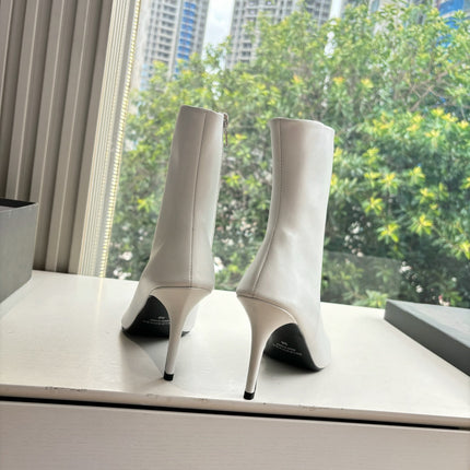 BALENCIAGA 25S ANKLE BOOTS WITH ZIPPER IN WHITE COW LEATHER