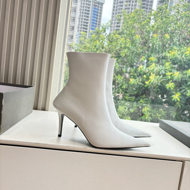 BALENCIAGA 25S ANKLE BOOTS WITH ZIPPER IN WHITE COW LEATHER