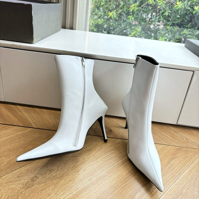 BALENCIAGA 25S ANKLE BOOTS WITH ZIPPER IN WHITE COW LEATHER