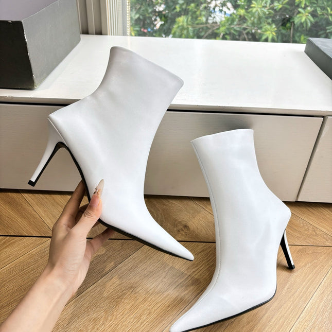 BALENCIAGA 25S ANKLE BOOTS WITH ZIPPER IN WHITE COW LEATHER