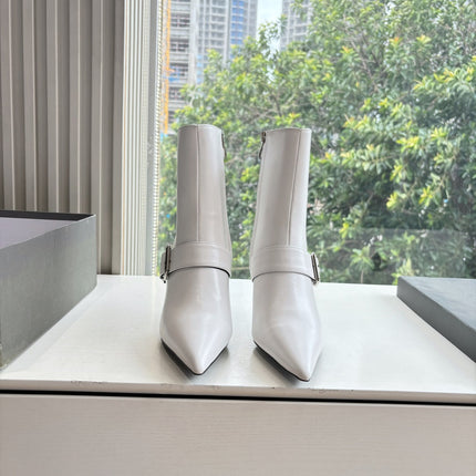 BALENCIAGA 25S ANKLE BOOTS WITH ZIPPER IN WHITE COW LEATHER SILVER HARDWARE