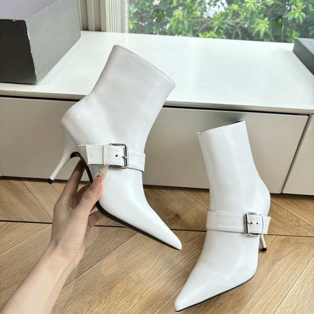 BALENCIAGA 25S ANKLE BOOTS WITH ZIPPER IN WHITE COW LEATHER SILVER HARDWARE