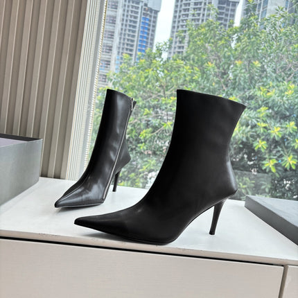 BALENCIAGA 25S ANKLE BOOTS WITH ZIPPER IN BLACK COW LEATHER