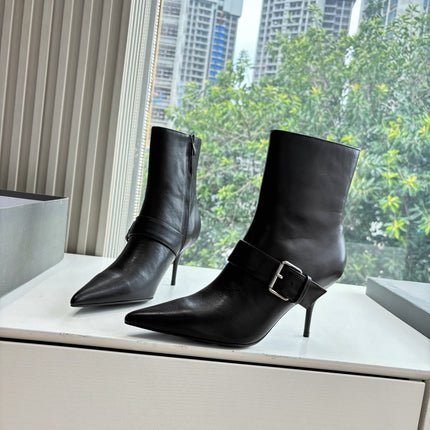 BALENCIAGA 25S ANKLE BOOTS WITH ZIPPER IN BLACK COW LEATHER SILVER HARDWARE