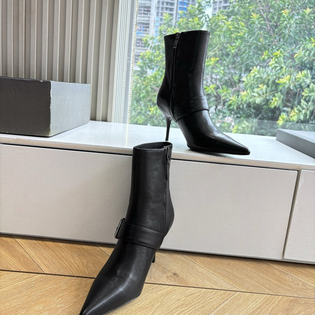 BALENCIAGA 25S ANKLE BOOTS WITH ZIPPER IN BLACK COW LEATHER SILVER HARDWARE