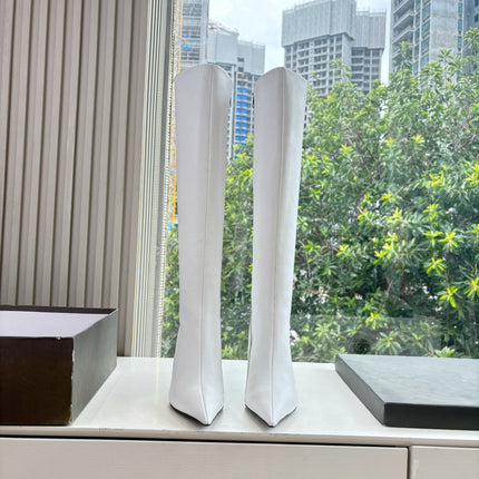 BALENCIAGA 25S HIGH BOOTS WITH ZIPPER IN WHITE COW LEATHER