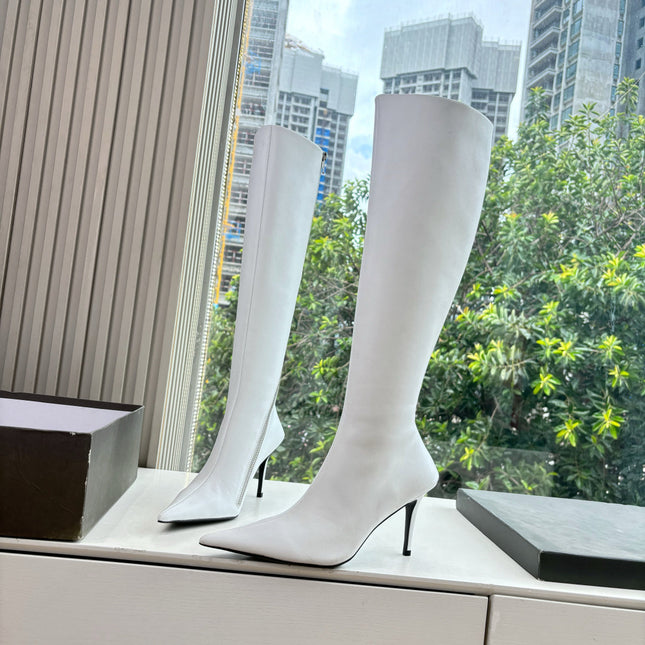 BALENCIAGA 25S HIGH BOOTS WITH ZIPPER IN WHITE COW LEATHER