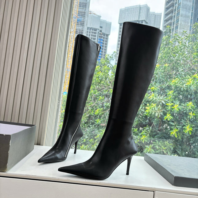 BALENCIAGA 25S HIGH BOOTS WITH ZIPPER IN BLACK COW LEATHER