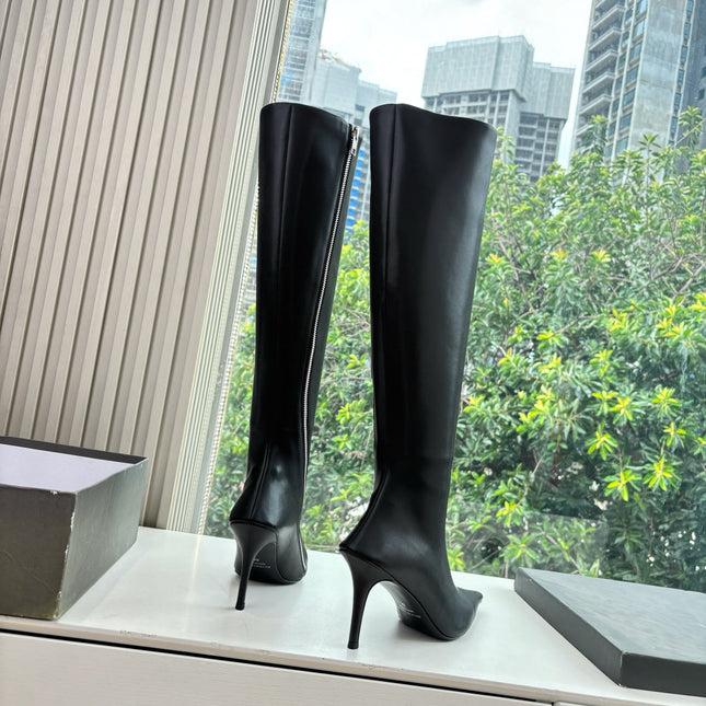 BALENCIAGA 25S HIGH BOOTS WITH ZIPPER IN BLACK COW LEATHER