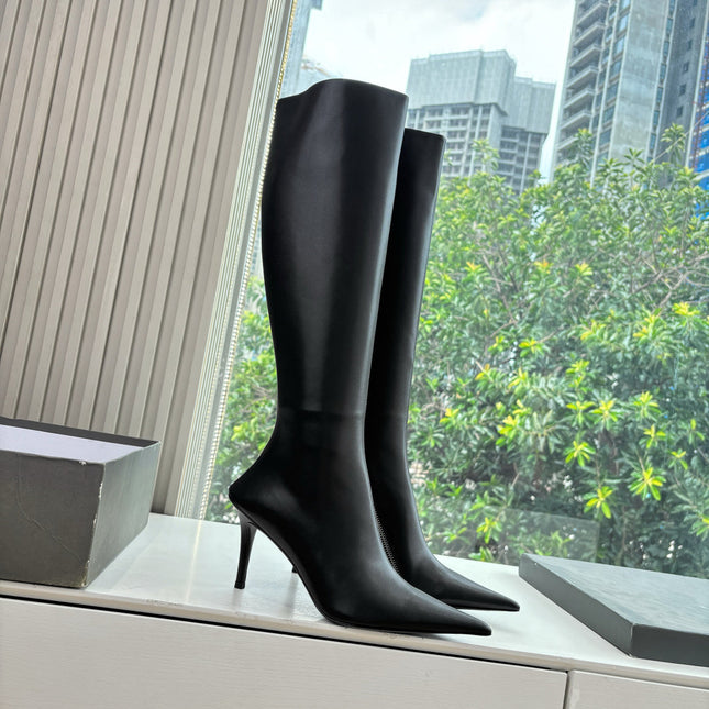 BALENCIAGA 25S HIGH BOOTS WITH ZIPPER IN BLACK COW LEATHER