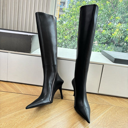 BALENCIAGA 25S HIGH BOOTS WITH ZIPPER IN BLACK COW LEATHER