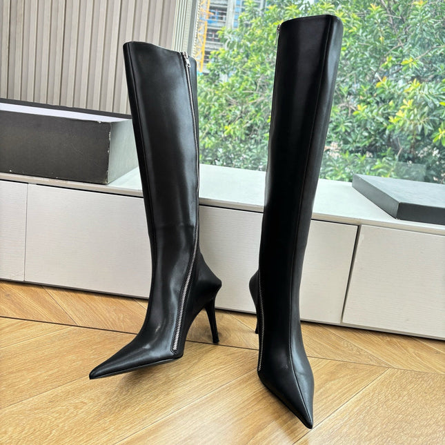 BALENCIAGA 25S HIGH BOOTS WITH ZIPPER IN BLACK COW LEATHER