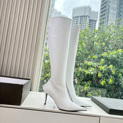 BALENCIAGA 25S HIGH BOOTS WITH ZIPPER IN WHITE COW LEATHER