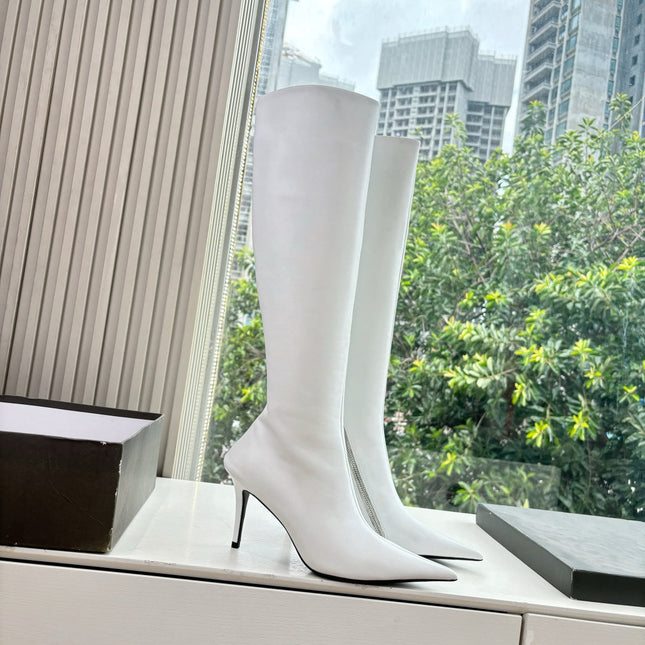 BALENCIAGA 25S HIGH BOOTS WITH ZIPPER IN WHITE COW LEATHER