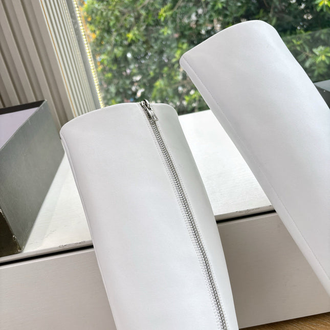 BALENCIAGA 25S HIGH BOOTS WITH ZIPPER IN WHITE COW LEATHER