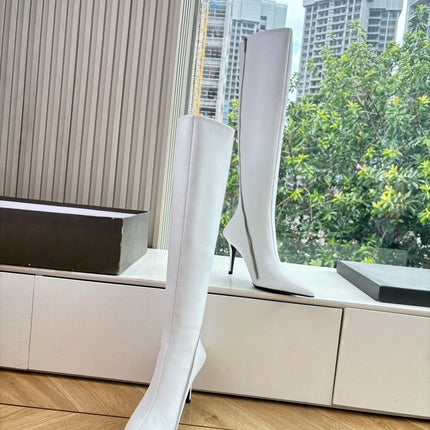 BALENCIAGA 25S HIGH BOOTS WITH ZIPPER IN WHITE COW LEATHER