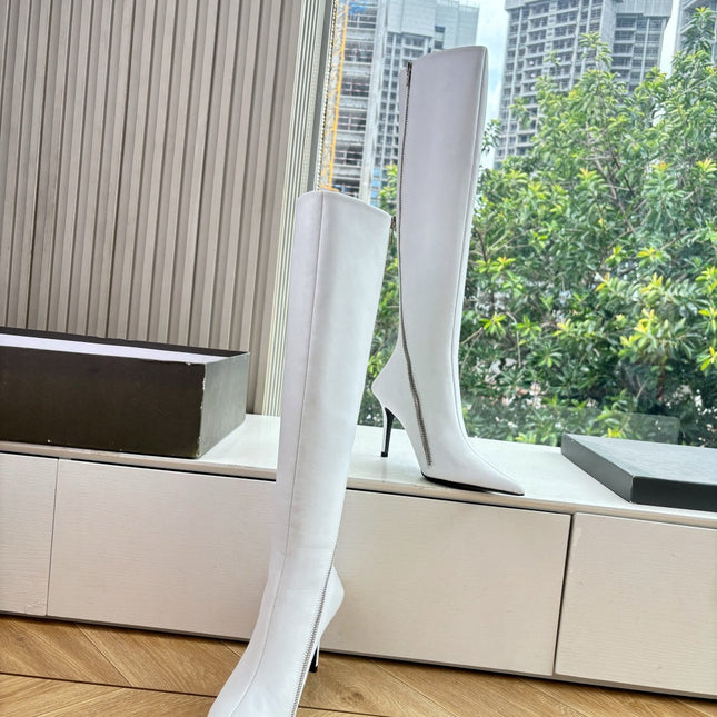 BALENCIAGA 25S HIGH BOOTS WITH ZIPPER IN WHITE COW LEATHER