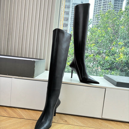 BALENCIAGA 25S HIGH BOOTS WITH ZIPPER IN BLACK COW LEATHER