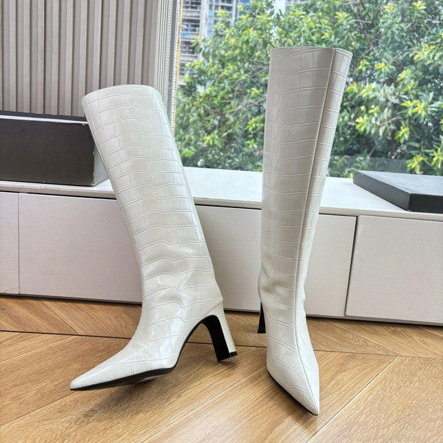 BALENCIAGA 25S HIGH BOOTS IN WHITE EMBOSSED COW LEATHER