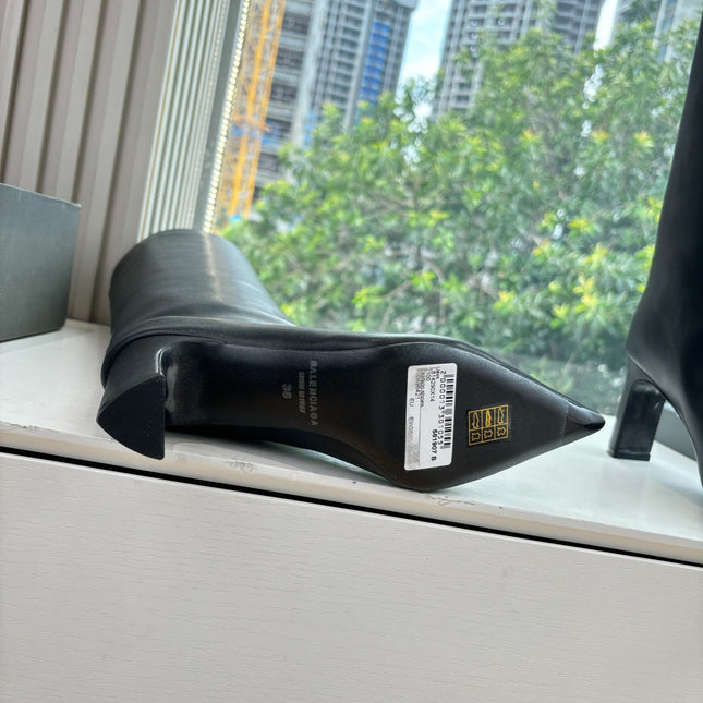 BALENCIAGA 25S HIGH BOOT IN BLACK EMBOSSED COW LEATHER