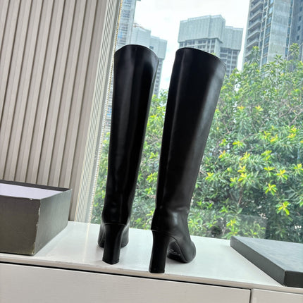 BALENCIAGA 25S HIGH BOOT IN BLACK EMBOSSED COW LEATHER