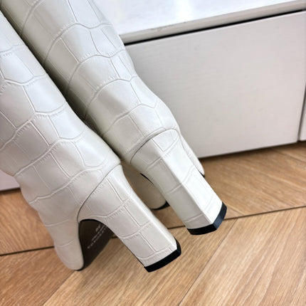 BALENCIAGA 25S HIGH BOOTS IN WHITE EMBOSSED COW LEATHER