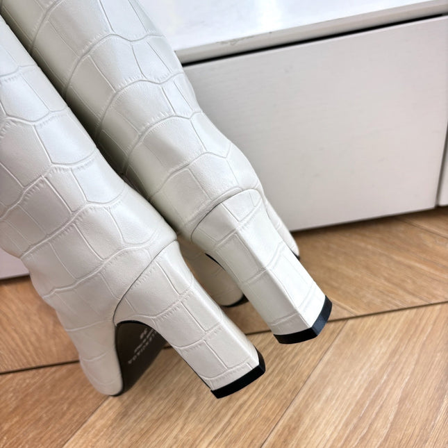 BALENCIAGA 25S HIGH BOOTS IN WHITE EMBOSSED COW LEATHER