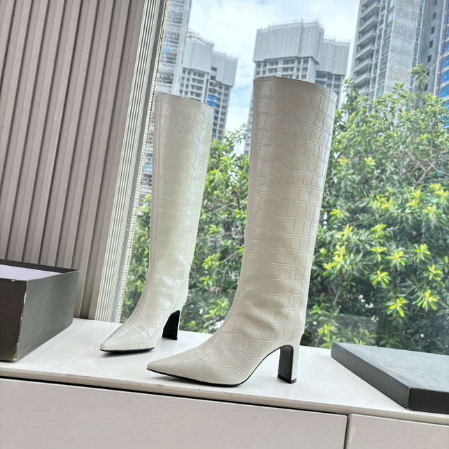 BALENCIAGA 25S HIGH BOOTS IN WHITE EMBOSSED COW LEATHER
