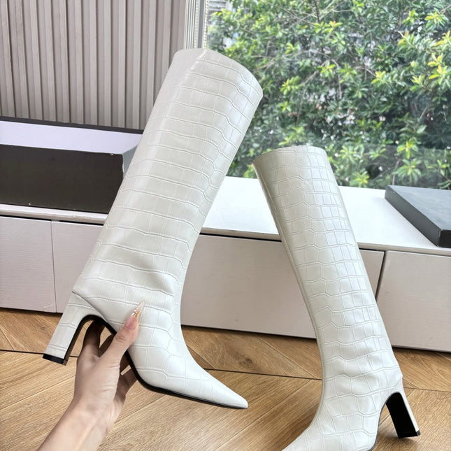 BALENCIAGA 25S HIGH BOOTS IN WHITE EMBOSSED COW LEATHER