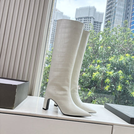 BALENCIAGA 25S HIGH BOOTS IN WHITE EMBOSSED COW LEATHER