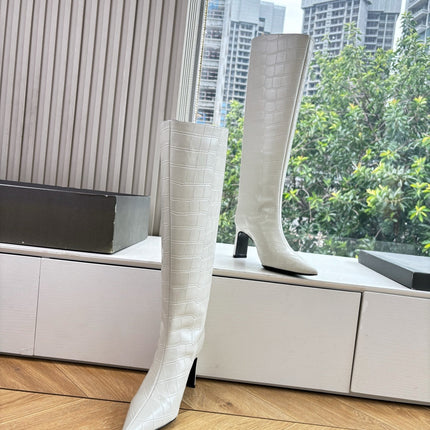 BALENCIAGA 25S HIGH BOOTS IN WHITE EMBOSSED COW LEATHER