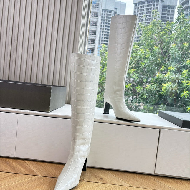 BALENCIAGA 25S HIGH BOOTS IN WHITE EMBOSSED COW LEATHER