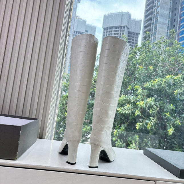 BALENCIAGA 25S HIGH BOOTS IN WHITE EMBOSSED COW LEATHER