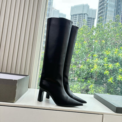 BALENCIAGA 25S HIGH BOOT IN BLACK EMBOSSED COW LEATHER