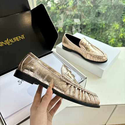 YSL 25S LOAFERS IN GOLD LAMBSKIN