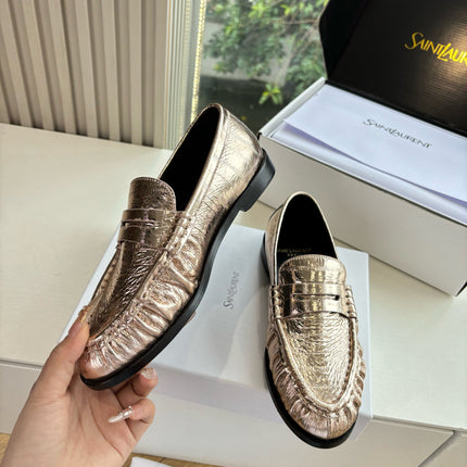 YSL 25S LOAFERS IN GOLD LAMBSKIN