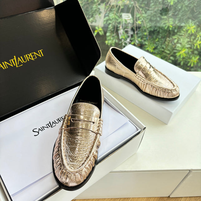 YSL 25S LOAFERS IN GOLD LAMBSKIN