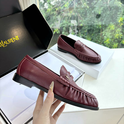 YSL 25S LOAFERS IN DARK RED LAMBSKIN