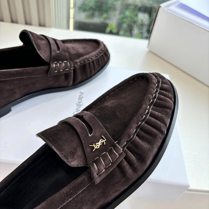 YSL 25S LOAFERS IN DARK BROWN SUEDE