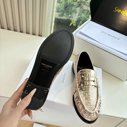 YSL 25S LOAFERS IN GOLD LAMBSKIN