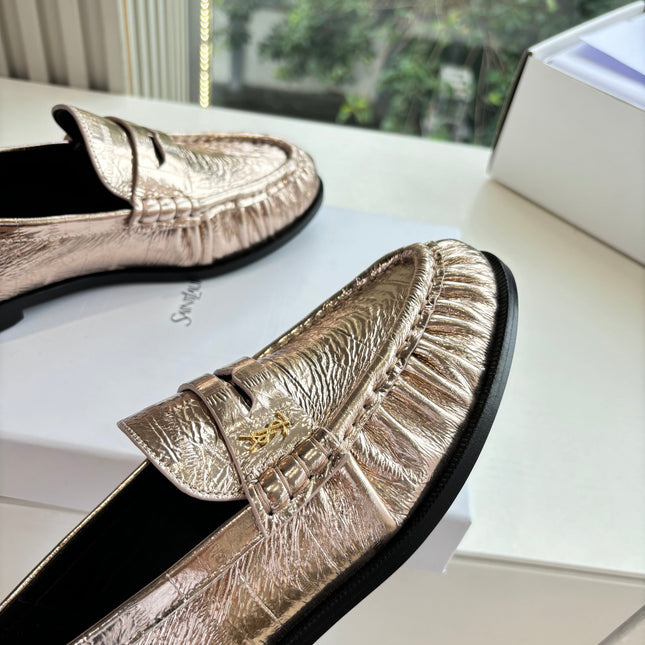YSL 25S LOAFERS IN GOLD LAMBSKIN