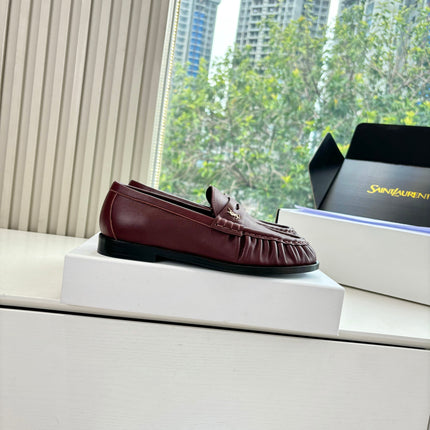YSL 25S LOAFERS IN DARK RED LAMBSKIN