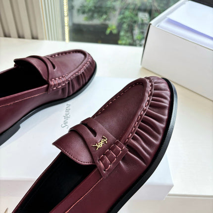 YSL 25S LOAFERS IN DARK RED LAMBSKIN