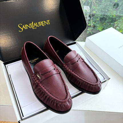 YSL 25S LOAFERS IN DARK RED LAMBSKIN
