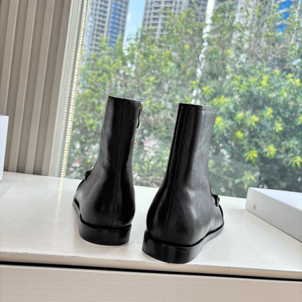 YSL 25S ANKLE FLAT BOOTS IN BLACK LAMBSKIN WITH SIDE ZIPPER