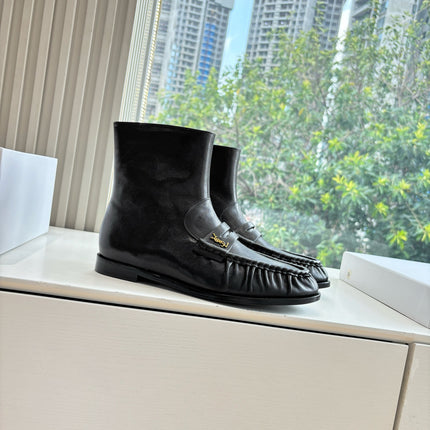 YSL 25S ANKLE FLAT BOOTS IN BLACK LAMBSKIN WITH SIDE ZIPPER