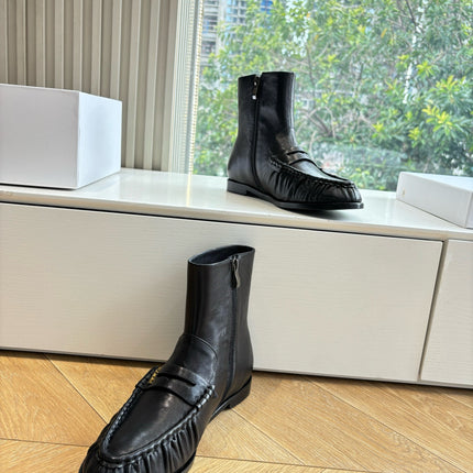 YSL 25S ANKLE FLAT BOOTS IN BLACK LAMBSKIN WITH SIDE ZIPPER